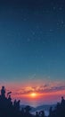 Silhouettes of observers line a seaside cliff during sunset, as they partake in a peaceful stargazing event under a