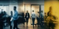 Silhouettes of office workers in the office with unrecognizable blurred faces. Generative ai Royalty Free Stock Photo