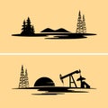 Silhouettes of oil and gas rigs in the natural environment