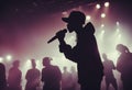 silhouettes olated singers night hip singing set stage club microphones rap hop concert musicians live rappers performing