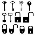 Silhouettes of old keys. Royalty Free Stock Photo