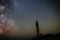 Silhouettes of the Old Lighthouse sandy beach and ocean against the background of the starry sky