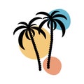 Silhouettes of palm trees on the background of colored spots Royalty Free Stock Photo