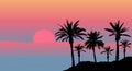 Silhouettes of palm trees near the sea at sunset. Vector illustration Royalty Free Stock Photo