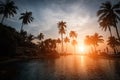 Silhouettes of palm trees on a tropical beach at dusk. Nature. Royalty Free Stock Photo