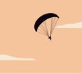 Silhouettes parachuting during sunset sky vector illustration. Skydiving, paragliding experience. Extreme sports.