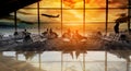 Silhouettes passenger airport terminal. Airline travel concept Royalty Free Stock Photo