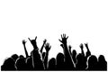 Silhouettes of people, the audience at the concert. Crowd of fans in front of the stage. Vector illustration. Royalty Free Stock Photo