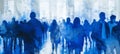 Silhouettes of people in a blue-toned abstract art piece. Concept of unity, crowd, anonymity, collective, gathering, and