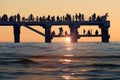 Silhouettes of the people fishing and enjoying Royalty Free Stock Photo