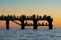 Silhouettes of the people fishing on a pier Royalty Free Stock Photo