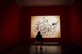 Silhouettes of people in front of a projector screen in a museum in Boston, Massachusetts