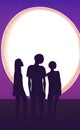 Silhouettes of people and full moon Royalty Free Stock Photo