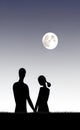 Silhouettes of people and full moon Royalty Free Stock Photo