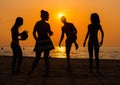 Silhouettes of a people having fun on a beach Royalty Free Stock Photo