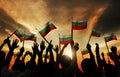 Silhouettes of People Holding Flag of Bulgaria