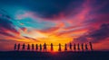 Silhouettes of People Holding Hands at Sunset Royalty Free Stock Photo