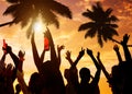 Silhouettes of People Partying on the Beach Royalty Free Stock Photo