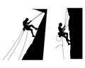 Silhouettes of people rappelling down rocky cliffs climbing Royalty Free Stock Photo