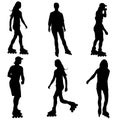 Silhouettes of people rollerskating. Vector