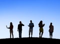 Silhouettes of People Social Networking Outdoors Royalty Free Stock Photo