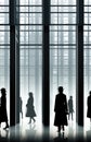 Silhouettes of people walking through an airport, AI Royalty Free Stock Photo