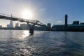 Silhouettes of people walking on the Millennium Bridge in London Royalty Free Stock Photo