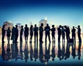 Silhouettes of People Working and Cityscape Royalty Free Stock Photo