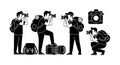 Photographer silhouette set with camera equipment in various poses vector illustration Royalty Free Stock Photo