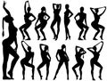 Silhouettes of pinup girls sitting in poses.