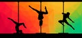 Silhouettes of pole dancers on abstract background