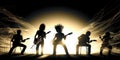 Silhouettes Of Pop Rock Star Musicians, Electrifying Performance Royalty Free Stock Photo