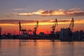 Cargo ship terminal at the twilight scene Royalty Free Stock Photo