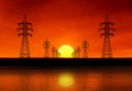 Silhouettes of power lines. Royalty Free Stock Photo