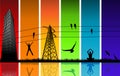 Silhouettes on rainbow coloros Royalty Free Stock Photo