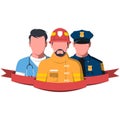 Silhouettes of rescue workers paramedic, firefighter and policeman Royalty Free Stock Photo