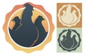 Silhouettes of rooster and chickens inside circle. Embelm, badge for farm or organic chicken plant. Farm bird. Vector isolated on Royalty Free Stock Photo