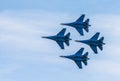 Silhouettes of russian fighter aircrafts SU-27 in the sky