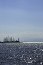 Silhouettes of sails from Nautical club of Thessaloniki and the chapel of St.Nicolaos