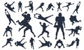 Silhouettes set American Football Players, vector pack, various pose set, super bowl, American football player vector illustration