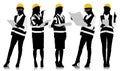 Silhouettes set of female workers with helmets. Full length view Royalty Free Stock Photo