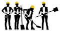 Silhouettes set of female workers with helmets. Full length view Royalty Free Stock Photo