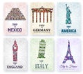 Silhouettes of sightseeing attractions of countries. Royalty Free Stock Photo