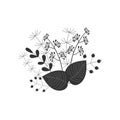 Silhouettes of simple twigs, leaves and herbs, herbarium. Vector hand drawing illustration. Composition for your design