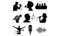 Silhouettes of singers performers and musical elements microphone performance Royalty Free Stock Photo