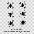 Vector illustration, silhouette of 6 Spiders Royalty Free Stock Photo