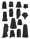 Silhouettes of skirts with asymmetry and folds