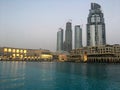 Silhouettes of skyscrapers in Dubai at sunset