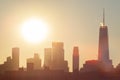 Silhouettes of Skyscrapers in the Lower Manhattan Skyline in New York City during Sunset Royalty Free Stock Photo