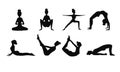 Silhouettes of a slender girl, woman. Yoga exercises for stretching. Figures of a woman doing fitness exercises. A set of yoga Royalty Free Stock Photo